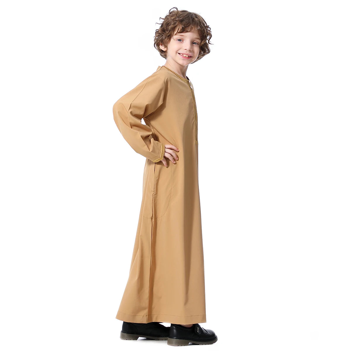 Muslim Boys Robe Kids Abaya Kaftan Prayer Islam Clothing Long Sleeve