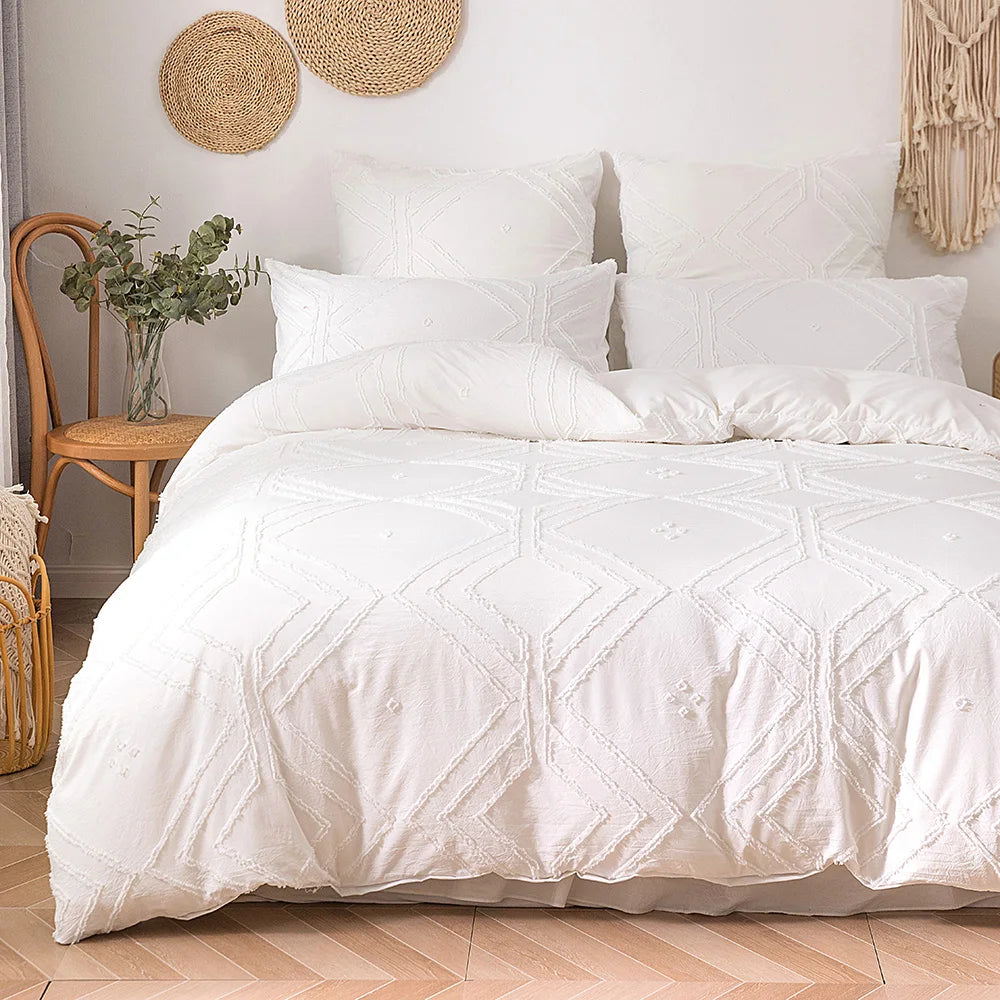 WOSTAR Summer white pinch pleat duvet cover 220x240cm luxury double bed quilt cover bedding set queen king size comforter cover