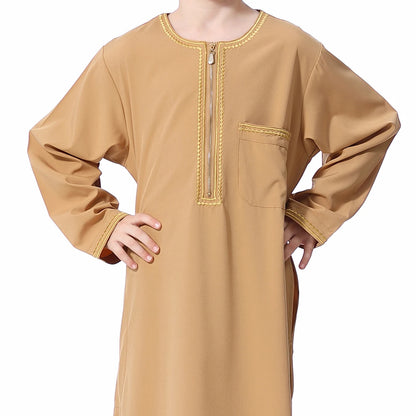 Muslim Boys Robe Kids Abaya Kaftan Prayer Islam Clothing Long Sleeve