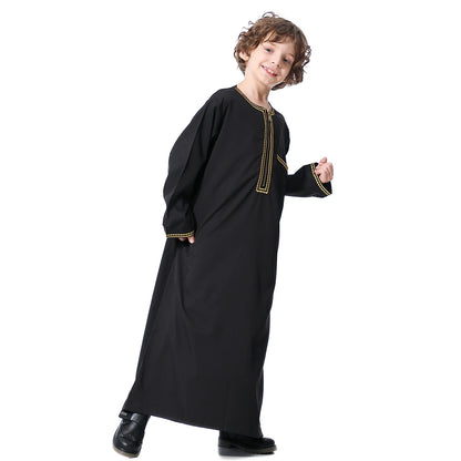 Muslim Boys Robe Kids Abaya Kaftan Prayer Islam Clothing Long Sleeve