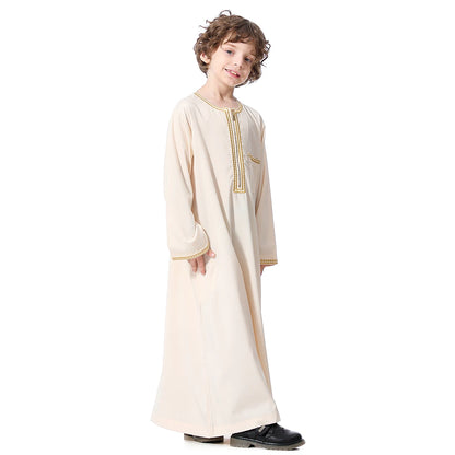 Muslim Boys Robe Kids Abaya Kaftan Prayer Islam Clothing Long Sleeve