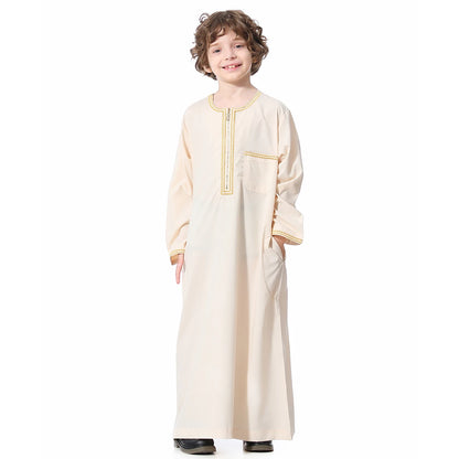 Muslim Boys Robe Kids Abaya Kaftan Prayer Islam Clothing Long Sleeve