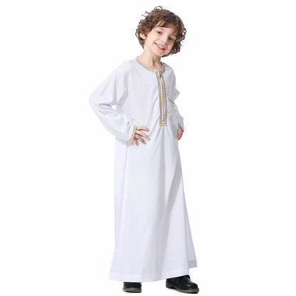 Muslim Boys Robe Kids Abaya Kaftan Prayer Islam Clothing Long Sleeve