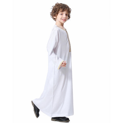 Muslim Boys Robe Kids Abaya Kaftan Prayer Islam Clothing Long Sleeve