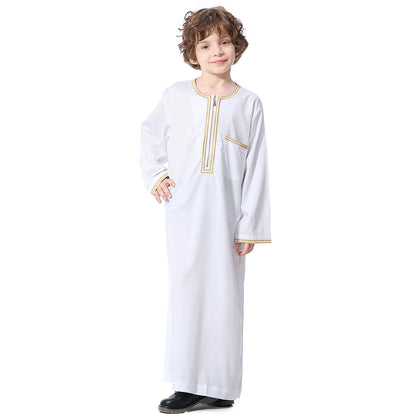 Muslim Boys Robe Kids Abaya Kaftan Prayer Islam Clothing Long Sleeve