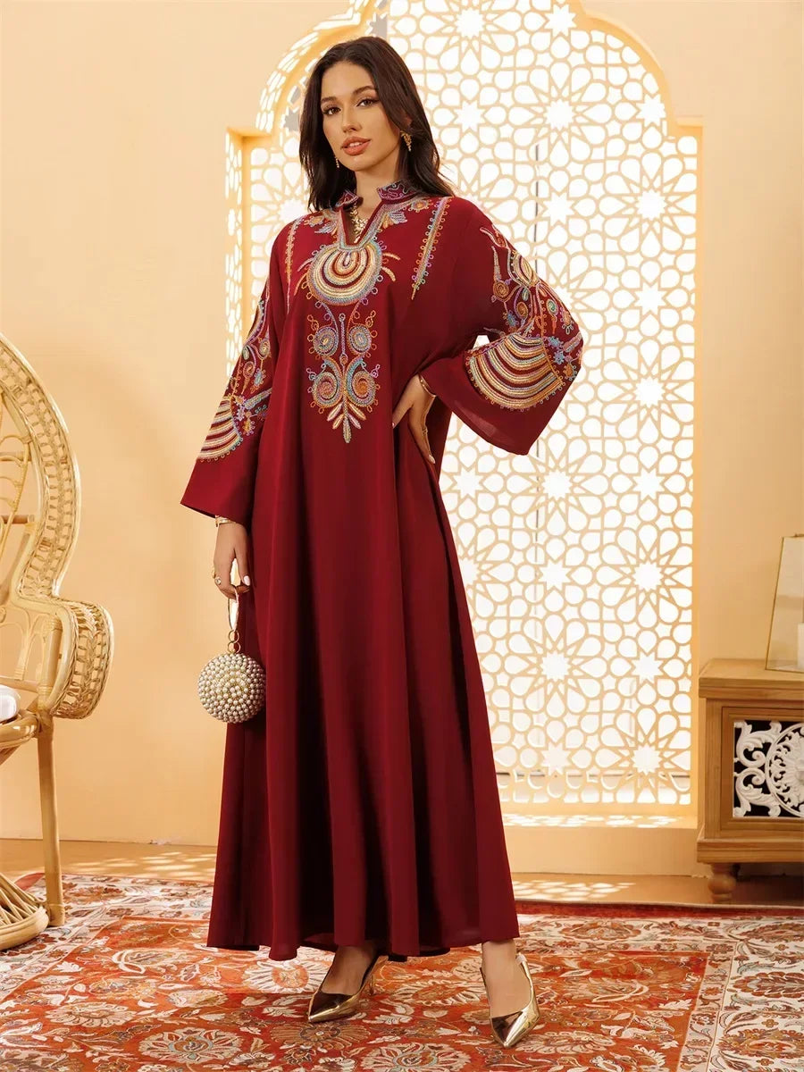 Ramadan Clothing Dubai Embroidery Abaya for Muslim Women's  Long Sleeve Dresses for Women Kaftan Muslim Dress Women Outfits