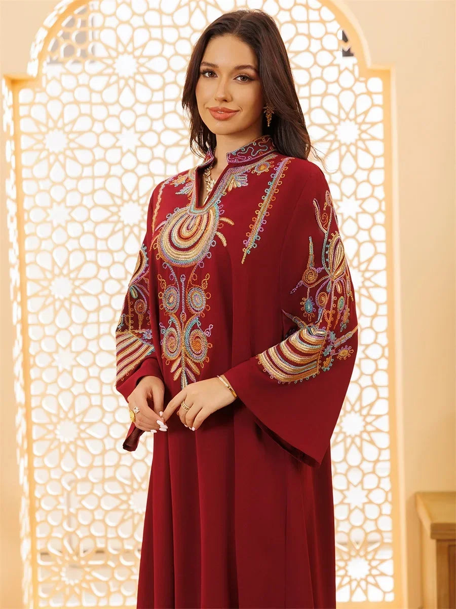 Ramadan Clothing Dubai Embroidery Abaya for Muslim Women's  Long Sleeve Dresses for Women Kaftan Muslim Dress Women Outfits