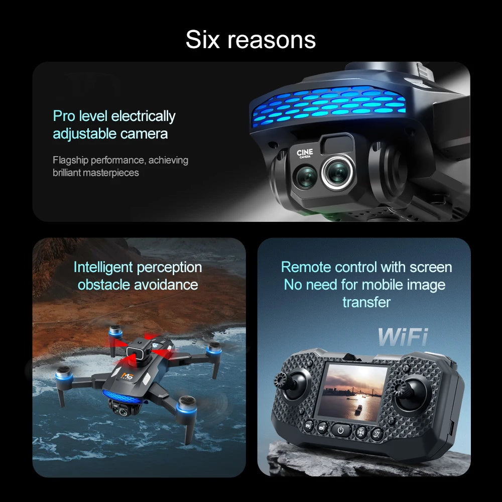 M6 Drone 8K HD Dual Camera Brushless With Screen Aerial Photography Optical Flow Obstacle Avoidance Folding RC Airplane Toy Gift