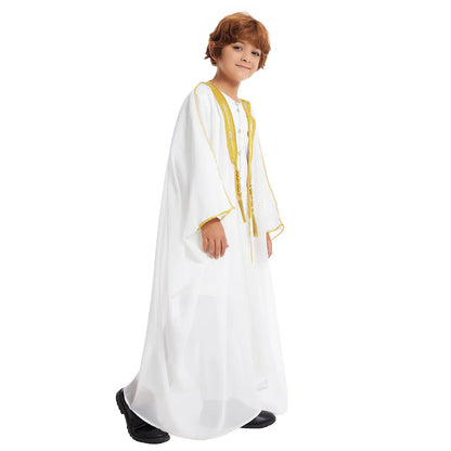 Modest East Kids Boy Robe Muslim Dress Islamic Dubai Saudi Children Open Stitch Abaya Prayer Ramadan Jubba Thobe Arab Clothing