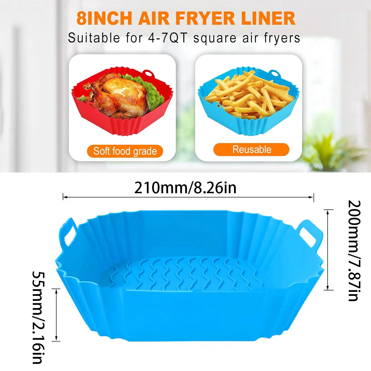 Air Fryer Silicone Liners Pot,Airfryer Basket Cooking Gadgets ,Reusable Baking Tray Non-stick Pizza Pan Oven Kitchen Accessories