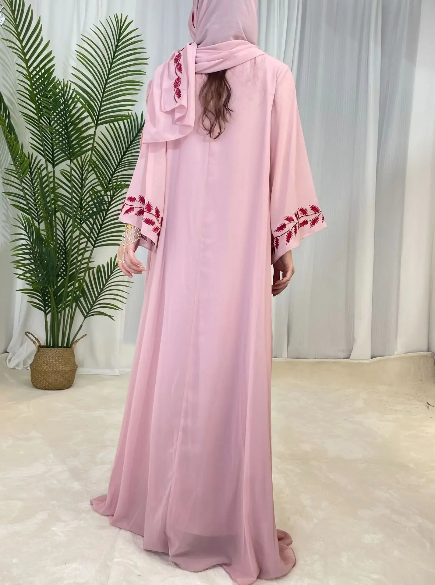 Eid Muslim Abaya for Women Embroidery Dress with Scarf 2 Piece Set Dubai Arab Long Robe Morocco Abayas Kaftan Headscarf Gorgeous