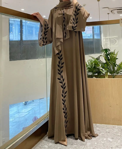 Eid Muslim Abaya for Women Embroidery Dress with Scarf 2 Piece Set Dubai Arab Long Robe Morocco Abayas Kaftan Headscarf Gorgeous