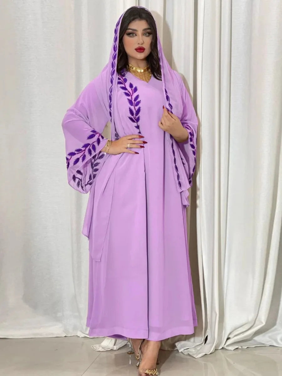 Eid Muslim Abaya for Women Embroidery Dress with Scarf 2 Piece Set Dubai Arab Long Robe Morocco Abayas Kaftan Headscarf Gorgeous