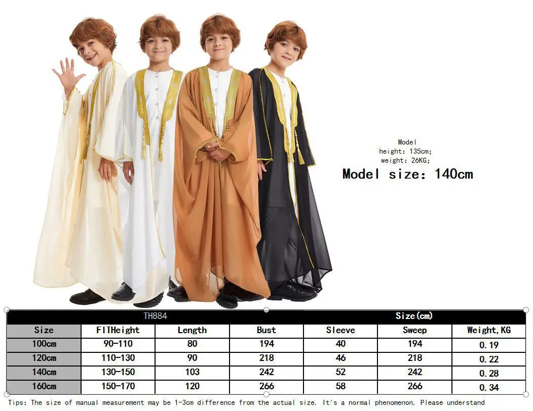 Modest East Kids Boy Robe Muslim Dress Islamic Dubai Saudi Children Open Stitch Abaya Prayer Ramadan Jubba Thobe Arab Clothing