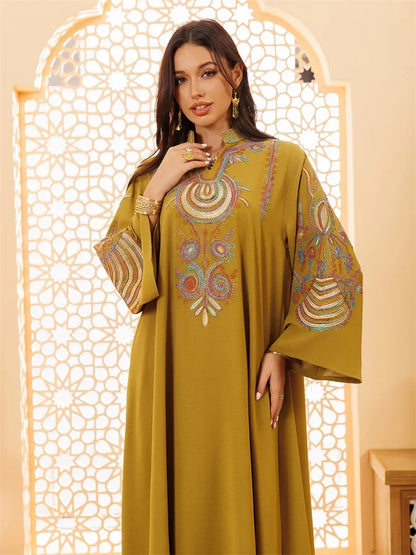 Ramadan Clothing Dubai Embroidery Abaya for Muslim Women's  Long Sleeve Dresses for Women Kaftan Muslim Dress Women Outfits