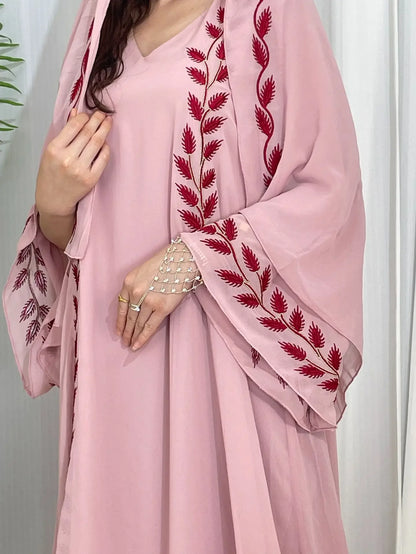 Eid Muslim Abaya for Women Embroidery Dress with Scarf 2 Piece Set Dubai Arab Long Robe Morocco Abayas Kaftan Headscarf Gorgeous