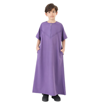 Muslim Boys Robe Kids Abaya Kaftan Prayer Islam Clothing Long Sleeve