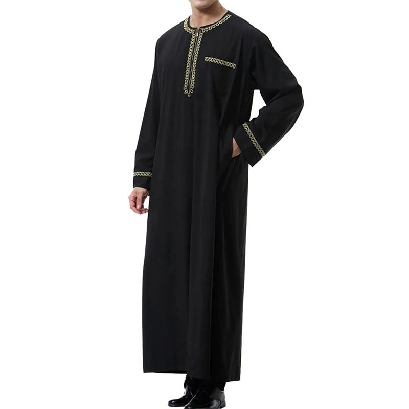 Men's Long Sleeve Kaftan Thobe Muslim Style for Men Casual Robe Kaftan