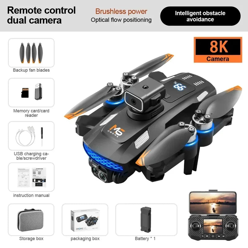 M6 Drone 8K HD Dual Camera Brushless With Screen Aerial Photography Optical Flow Obstacle Avoidance Folding RC Airplane Toy Gift