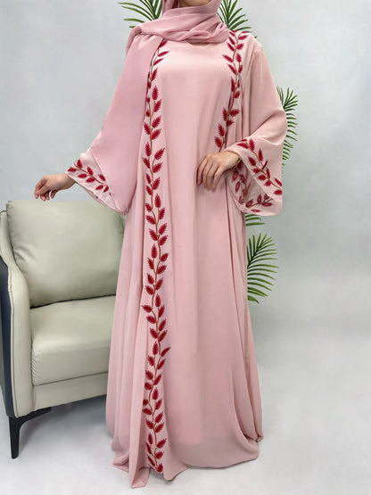 Eid Muslim Abaya for Women Embroidery Dress with Scarf 2 Piece Set Dubai Arab Long Robe Morocco Abayas Kaftan Headscarf Gorgeous