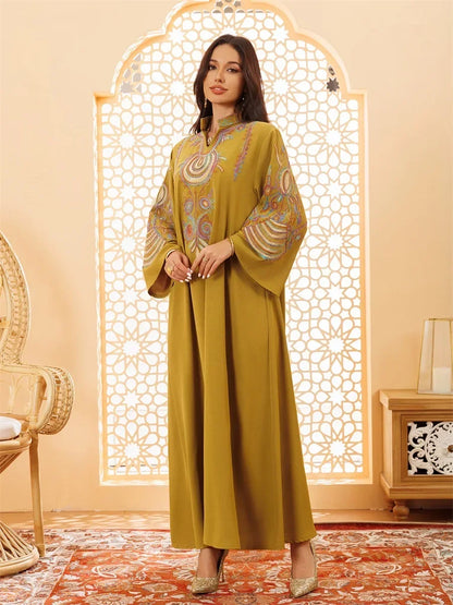 Ramadan Clothing Dubai Embroidery Abaya for Muslim Women's  Long Sleeve Dresses for Women Kaftan Muslim Dress Women Outfits