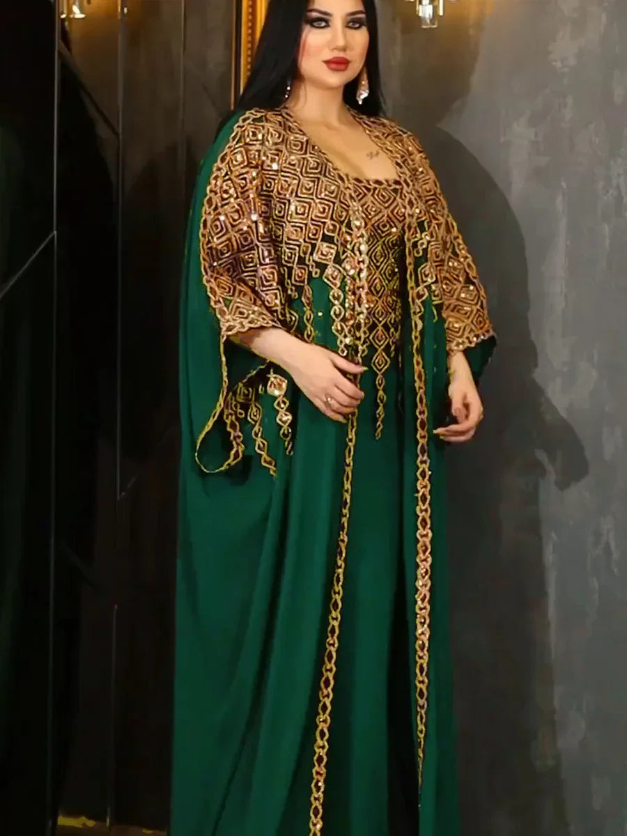 Eid 2 Piece Set with Inner Dress Party Abaya Women