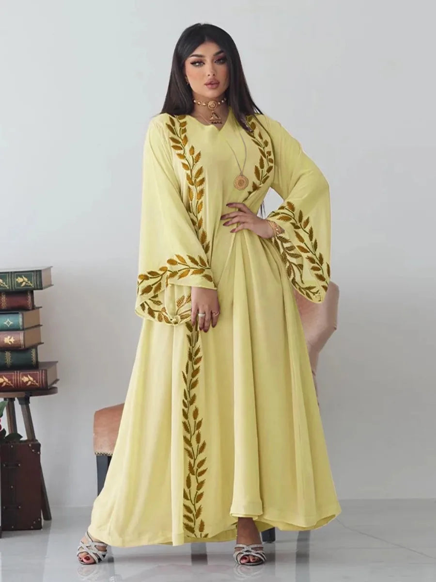 Eid Muslim Abaya for Women Embroidery Dress with Scarf 2 Piece Set Dubai Arab Long Robe Morocco Abayas Kaftan Headscarf Gorgeous