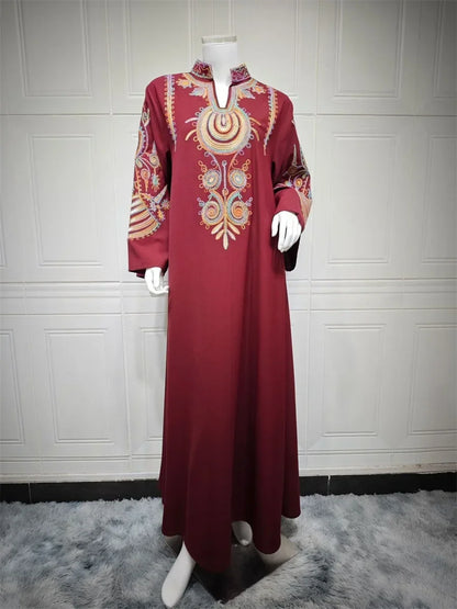 Ramadan Clothing Dubai Embroidery Abaya for Muslim Women's  Long Sleeve Dresses for Women Kaftan Muslim Dress Women Outfits