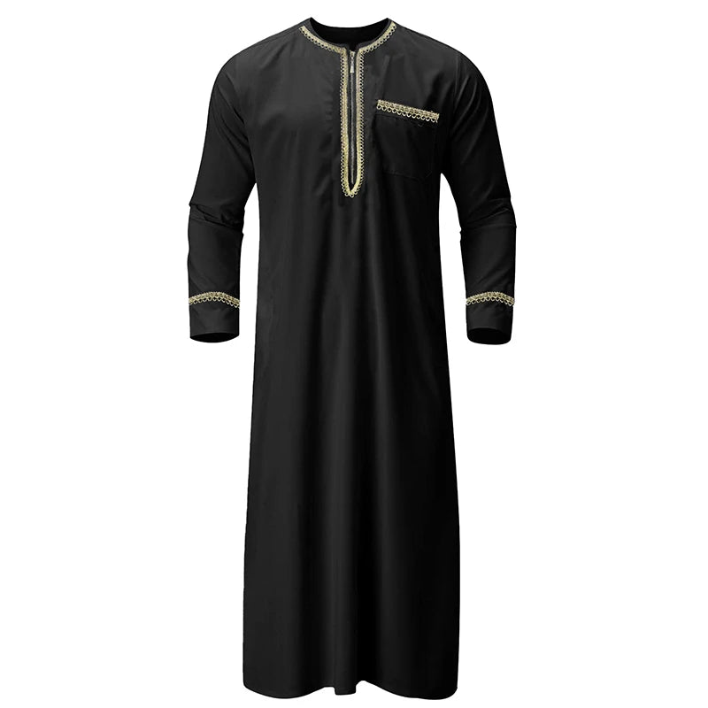 Men's Long Sleeve Kaftan Thobe Muslim Style for Men Casual Robe Kaftan