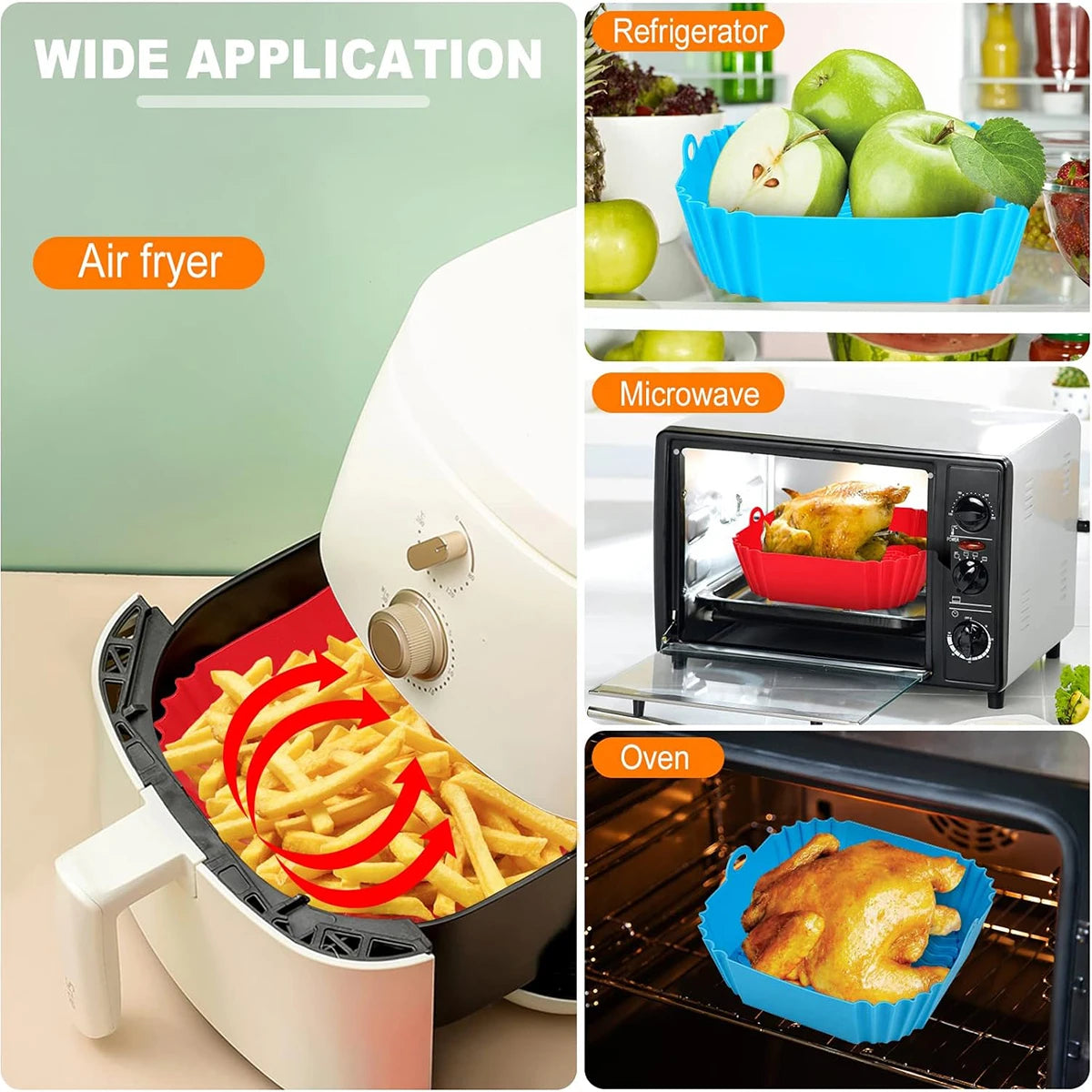 Air Fryer Silicone Liners Pot,Airfryer Basket Cooking Gadgets ,Reusable Baking Tray Non-stick Pizza Pan Oven Kitchen Accessories