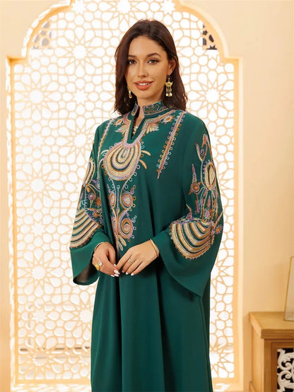 Ramadan Clothing Dubai Embroidery Abaya for Muslim Women's  Long Sleeve Dresses for Women Kaftan Muslim Dress Women Outfits