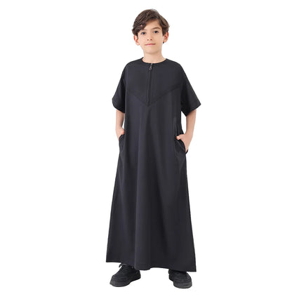 Muslim Boys Robe Kids Abaya Kaftan Prayer Islam Clothing Long Sleeve