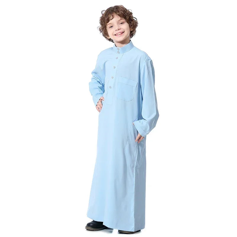 Muslim Boys Robe Kids Abaya Kaftan Prayer Islam Clothing Long Sleeve