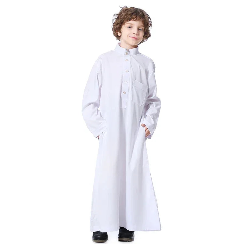 Muslim Boys Robe Kids Abaya Kaftan Prayer Islam Clothing Long Sleeve