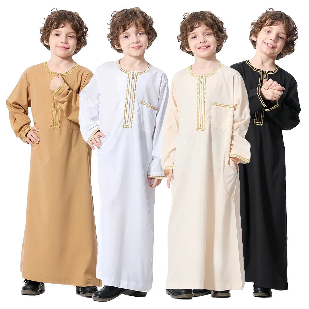 Muslim Boys Robe Kids Abaya Kaftan Prayer Islam Clothing Long Sleeve