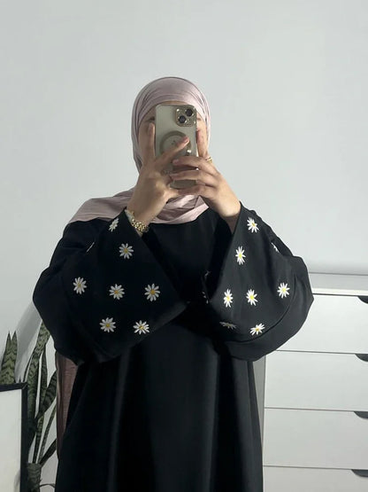 Eid Muslim Dubai Dresses for Women abaya Jalabiya Floral Embroidery Ramadan Morocco Dubai Robe Abayas Kaftan Islam Vestidos 2024