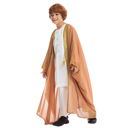 Modest East Kids Boy Robe Muslim Dress Islamic Dubai Saudi Children Open Stitch Abaya Prayer Ramadan Jubba Thobe Arab Clothing