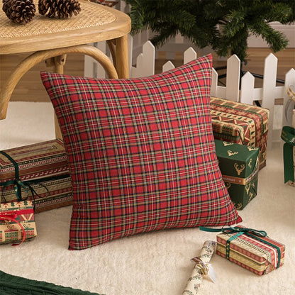 45x45cm Square Pillow Cases Christmas Scottish Tartan Plaid Cushion Covers Bed Sofa Pad Party Decor Snowflake Throw Pillow Cover