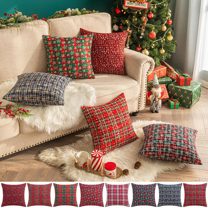 45x45cm Square Pillow Cases Christmas Scottish Tartan Plaid Cushion Covers Bed Sofa Pad Party Decor Snowflake Throw Pillow Cover