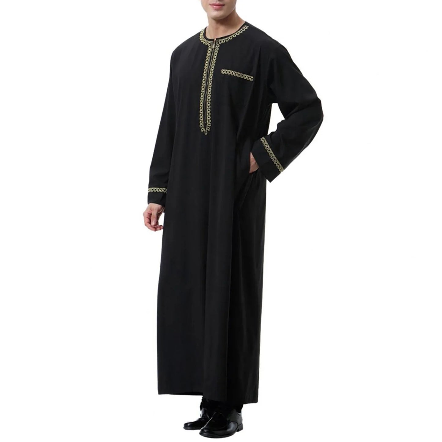 Men's Long Sleeve Kaftan Thobe Muslim Style for Men Casual Robe Kaftan