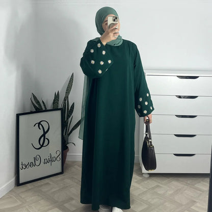 Eid Muslim Dubai Dresses for Women abaya Jalabiya Floral Embroidery Ramadan Morocco Dubai Robe Abayas Kaftan Islam Vestidos 2024