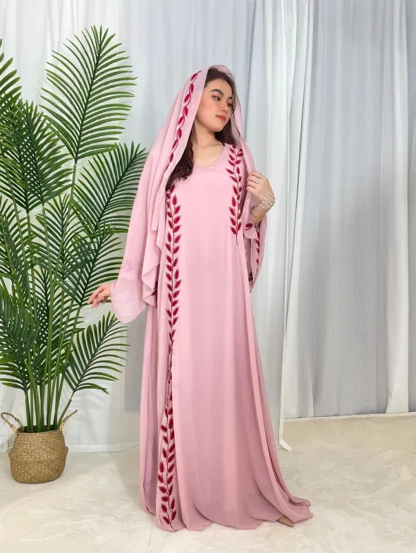 Eid Muslim Abaya for Women Embroidery Dress with Scarf 2 Piece Set Dubai Arab Long Robe Morocco Abayas Kaftan Headscarf Gorgeous