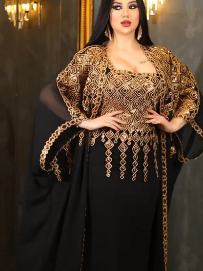 Eid 2 Piece Set with Inner Dress Party Abaya Women