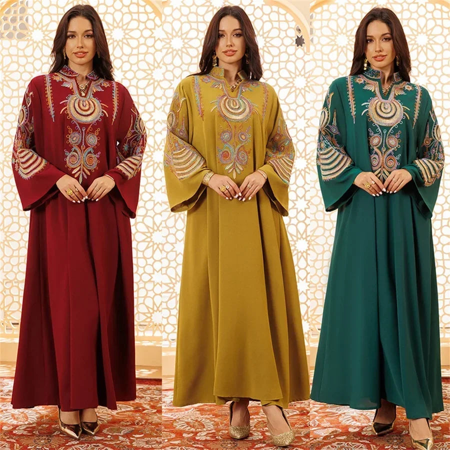 Ramadan Clothing Dubai Embroidery Abaya for Muslim Women's  Long Sleeve Dresses for Women Kaftan Muslim Dress Women Outfits