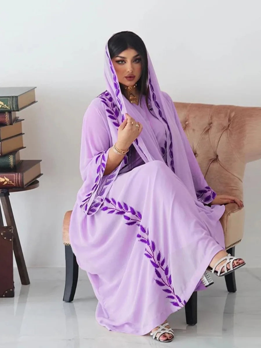 Eid Muslim Abaya for Women Embroidery Dress with Scarf 2 Piece Set Dubai Arab Long Robe Morocco Abayas Kaftan Headscarf Gorgeous