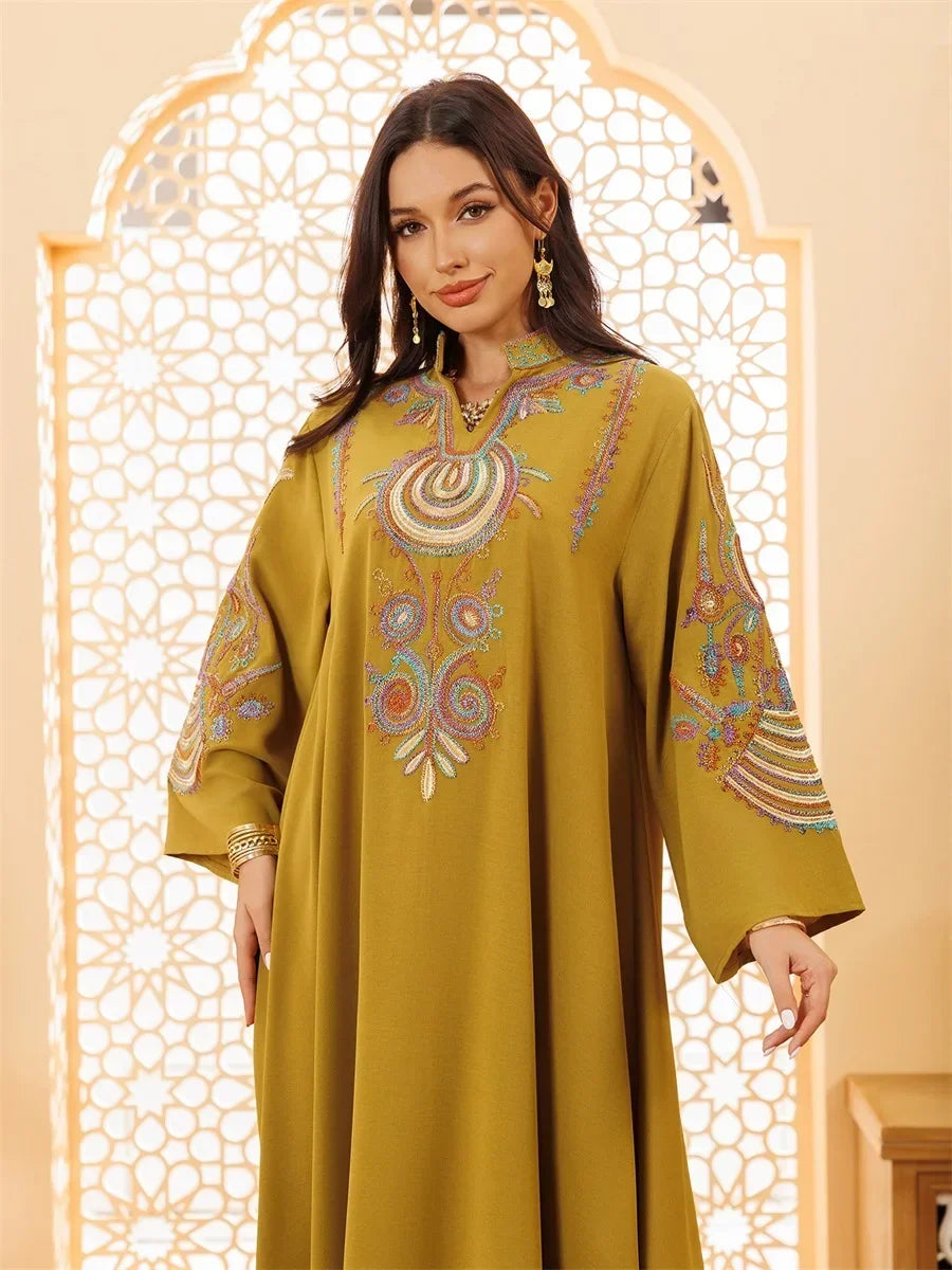 Ramadan Clothing Dubai Embroidery Abaya for Muslim Women's  Long Sleeve Dresses for Women Kaftan Muslim Dress Women Outfits