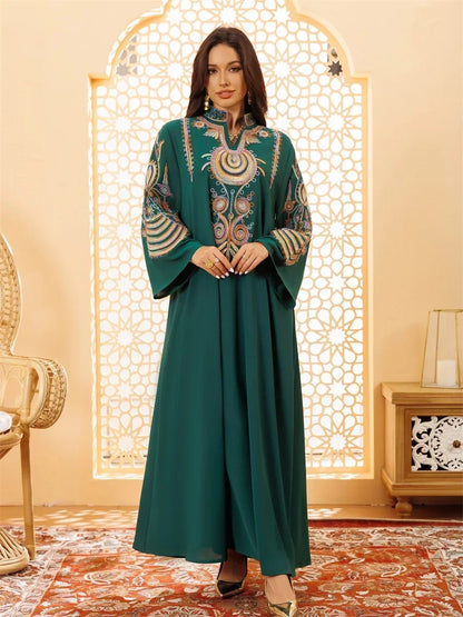 Ramadan Clothing Dubai Embroidery Abaya for Muslim Women's  Long Sleeve Dresses for Women Kaftan Muslim Dress Women Outfits