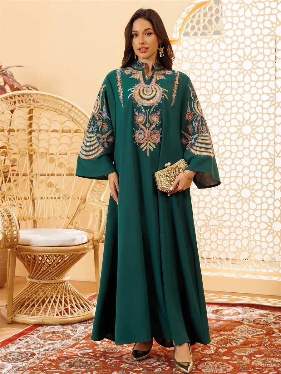 Ramadan Clothing Dubai Embroidery Abaya for Muslim Women's  Long Sleeve Dresses for Women Kaftan Muslim Dress Women Outfits